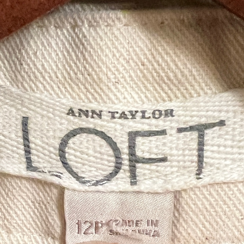 Ann Taylor Loft Cream / Black Blazer 100% Cotton Single Button Preppy Office 12P - Picture 3 of 8